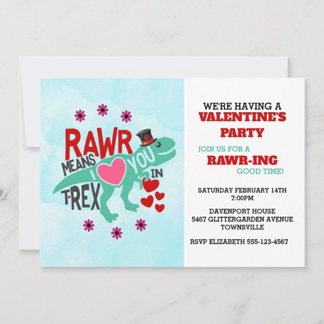 T-Rex in a Tophat Cute Funny Valentine Invitation (Front)