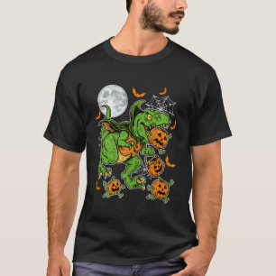 T Rex in Devil Costume Cosplay & Pumpkins Hallowee T-Shirt