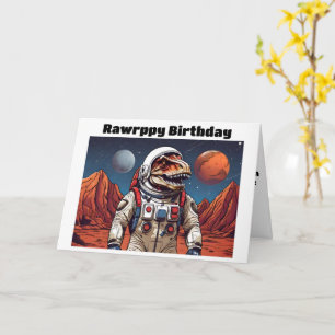 T-Rex in space suit on mars Card