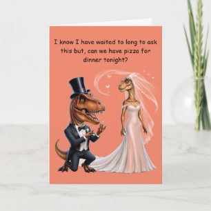 T-rex in tux holding ring proposing trex card