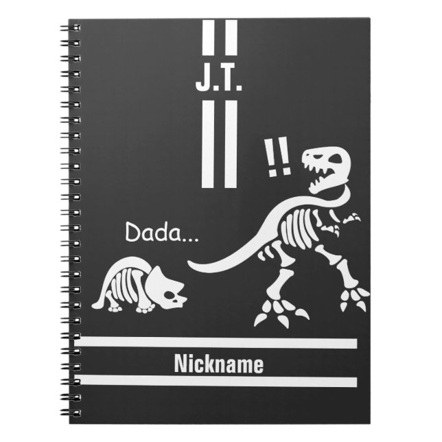 T-rex is surprised by Triceratops baby Notebook (Front)
