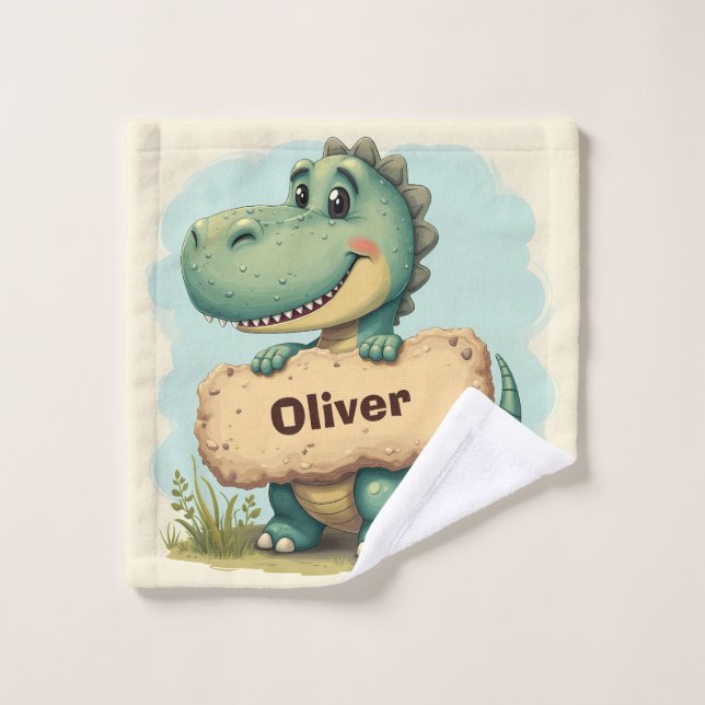 T-Rex Joueur avec panneau de nom de pierre (Gant de toilette)