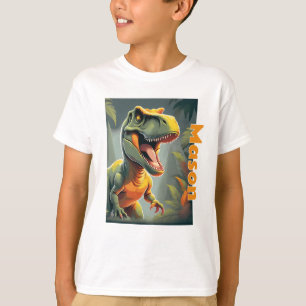 T-Rex Jurassic Dinosaur Gray and Orange T-Shirt