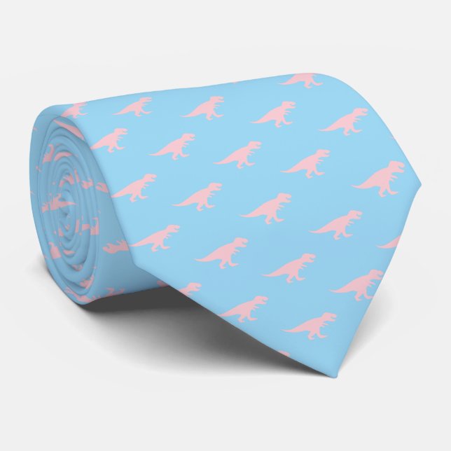 T-Rex King Dinosaur Tyranosaurus Pale Blue Tie (Rolled)