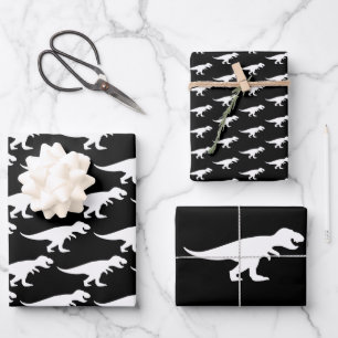 T-Rex King Dinosaur Tyranosaurus Power Boss Black Wrapping Paper Sheet