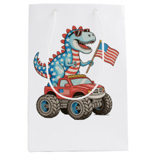 T Rex Monster Truck Dinosaur 250th Anniversary Medium Gift Bag