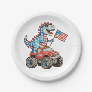 T Rex Monster Truck Dinosaur 250th Anniversary Paper Plate