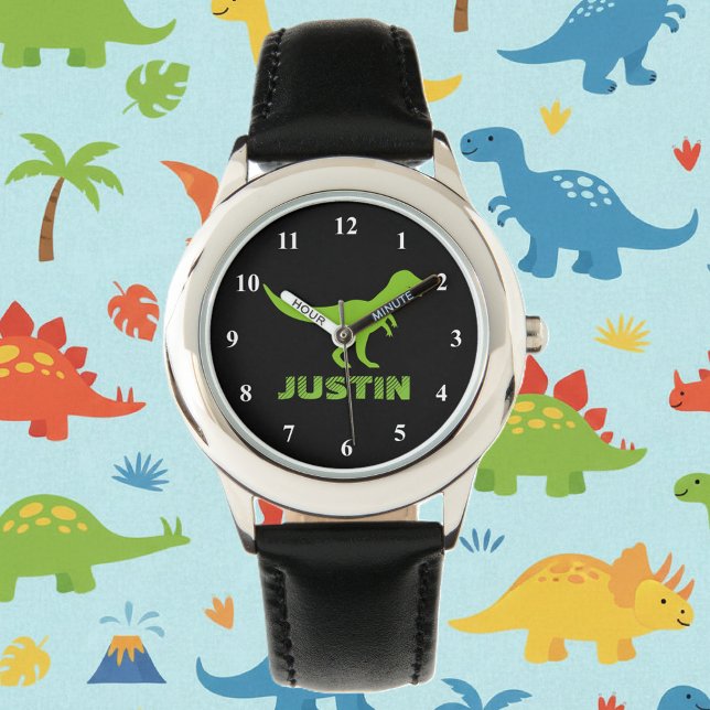 T rex montre dinosaure personnalisée avec nom d'en (dinosaur watch for kids)