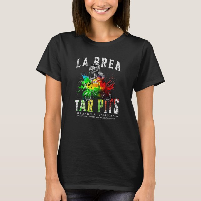 T Rex Motorcycle Biker La Brea Tar Pits L A Colour T-Shirt (Front)