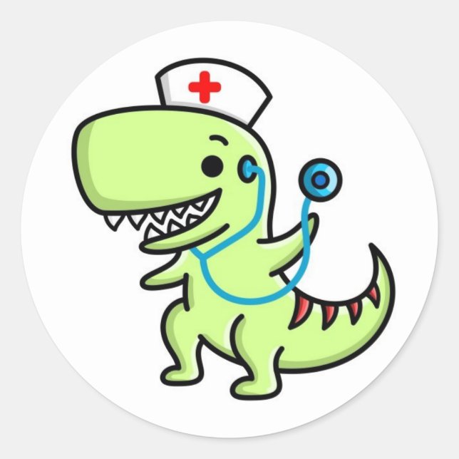 T-rex Nurse Sticker Round (Front)