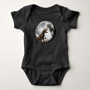 T-Rex on a Bicycle with Roses Circling the Moon Baby Bodysuit