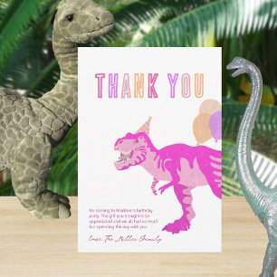T-Rex Pink Cute Kids T Rex Fun Dinosaur Birthday Thank You Card