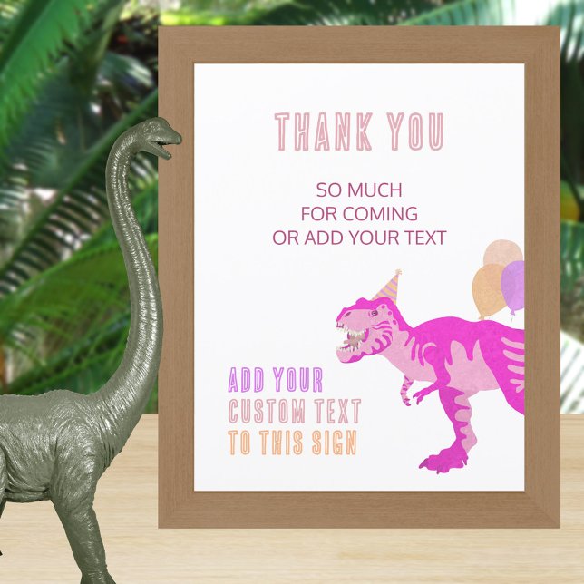 T-Rex Pink Dinosaur Birthday Fully Editable Sign (Create tabletop signs that you can pop into your favorite frames for your pink dinosaur party)