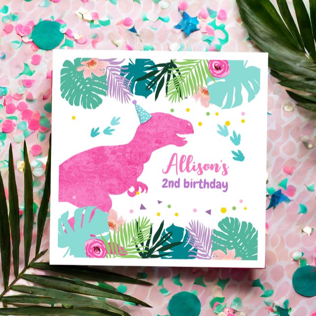 T-Rex Pink Dinosaur Girl Dino Prehistoric Birthday Napkin (Creator Uploaded)