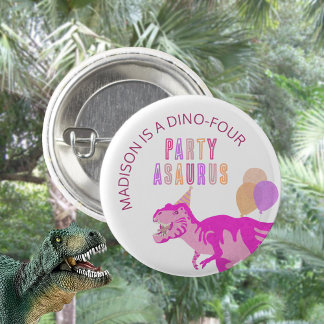 T-Rex Pink Party Asaurus Cute Dinosaur Birthday 1 Inch Round Button