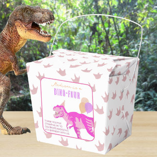 T-Rex Pink Thank You Birthday Dino Party Favor Box