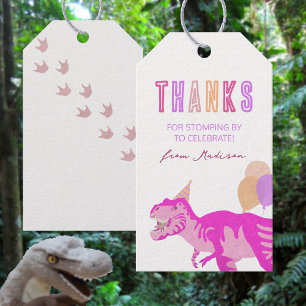 T-Rex Pink Thanks Dinosaur Birthday Favour Tag