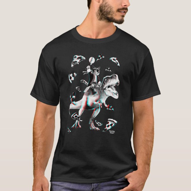 T Rex Pizza Party Cat Riding Dinosaur  Dino For Ki T-Shirt (Front)