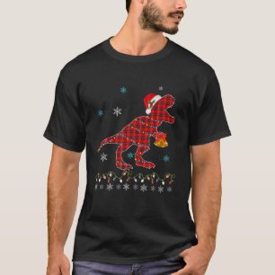 T Rex Plaid Red Buffalo Dinosaur Christmas Pajamas T-Shirt