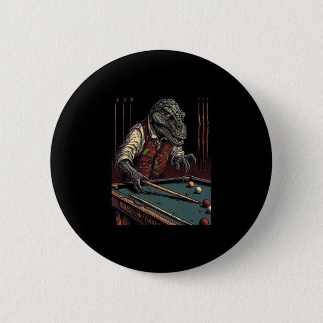 T Rex Playing Billiards Dinosaur Billiard Player D 2 Inch Round Button (Front)