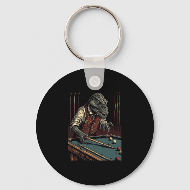 T Rex Playing Billiards Dinosaur Billiard Player D Keychain (Front)