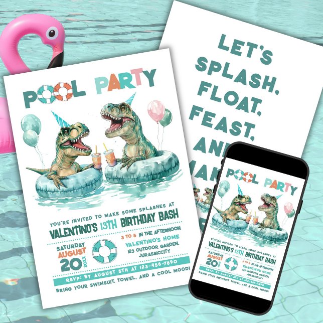 T-Rex Pool Party Anniversaire Invitation (Créateur téléchargé)