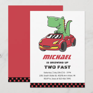 T-Rex Race Car Deux Jeunes Garçons Invitation Anni