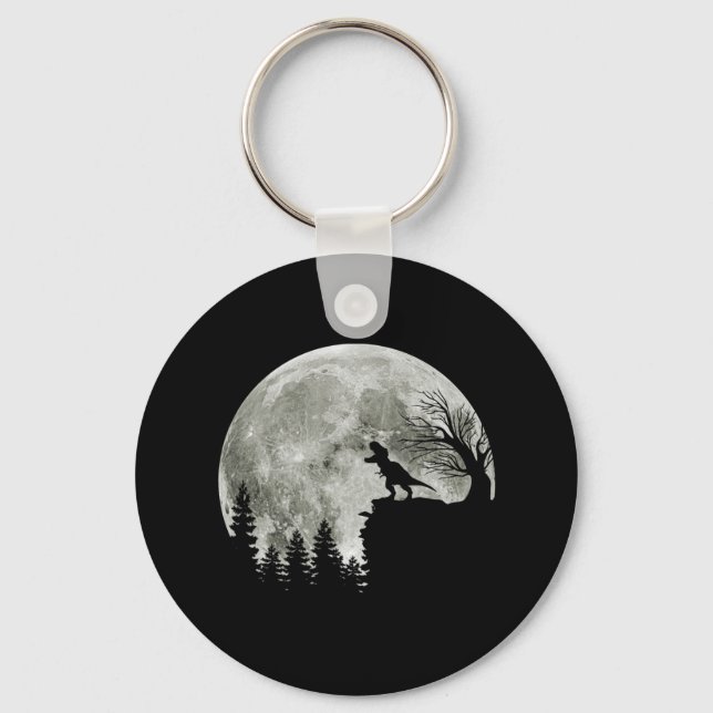 T-rex Roar On Mountain Halloween Moon Gift Keychain (Front)