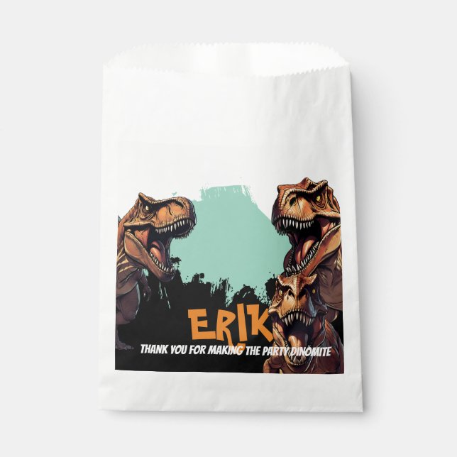 T-Rex Roar Personalized Dinosaur Birthday Favour Bag (Front)