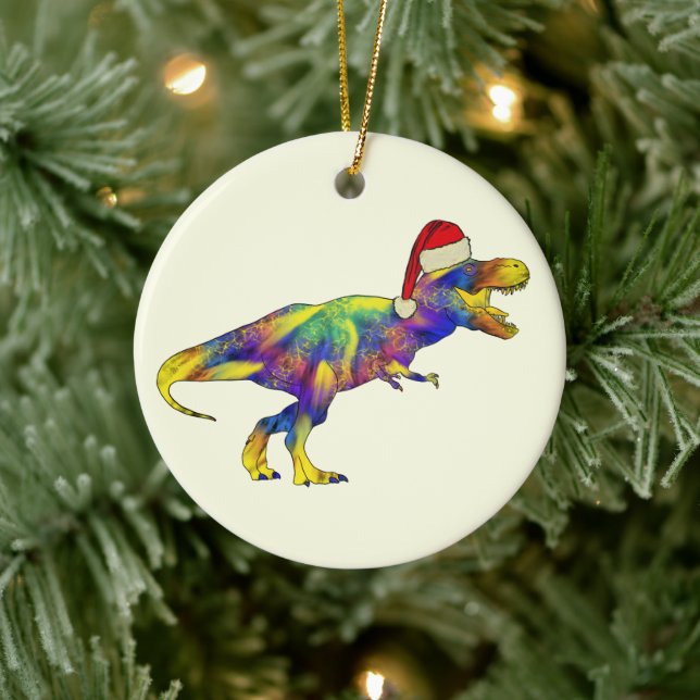 T. rex Santa Funny Dinosaur Ceramic Ornament (Tree)