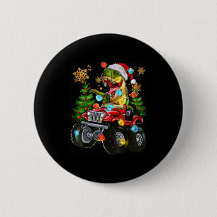 T-rex Santa In Monster Truck With Christmas Trees  2 Inch Round Button
