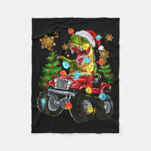 T-rex Santa In Monster Truck With Christmas Trees  Fleece Blanket