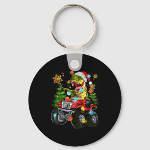 T-rex Santa In Monster Truck With Christmas Trees Keychain