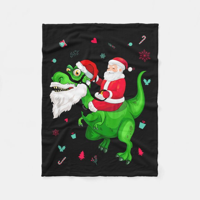 T-rex Santa Ride Funny Ugly Christmas Toddler_kids Fleece Blanket (Front)
