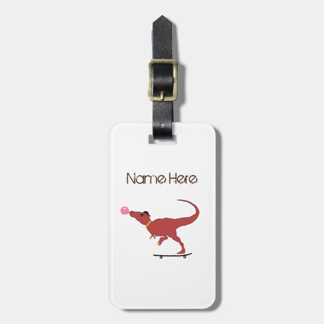 T-rex skater luggage tag (Front Vertical)