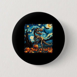 T-rex Skeleton Halloween Van Gogh Starry Night Fal 2 Inch Round Button