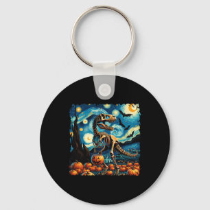 T-rex Skeleton Halloween Van Gogh Starry Night Fal Keychain