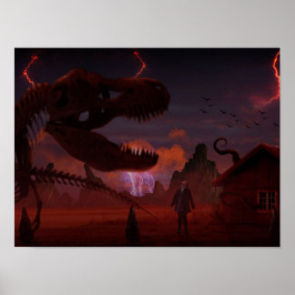 T-rex skeleton in Strangers Things inspired image Poster