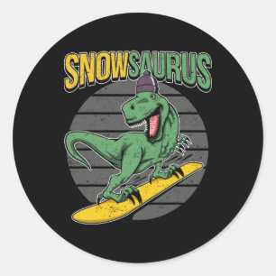 T-rex Snowboarding Dinosaur Snowboard  Classic Round Sticker