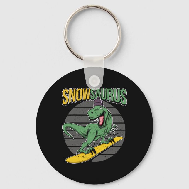 T-rex Snowboarding Dinosaur Snowboard  Keychain (Front)