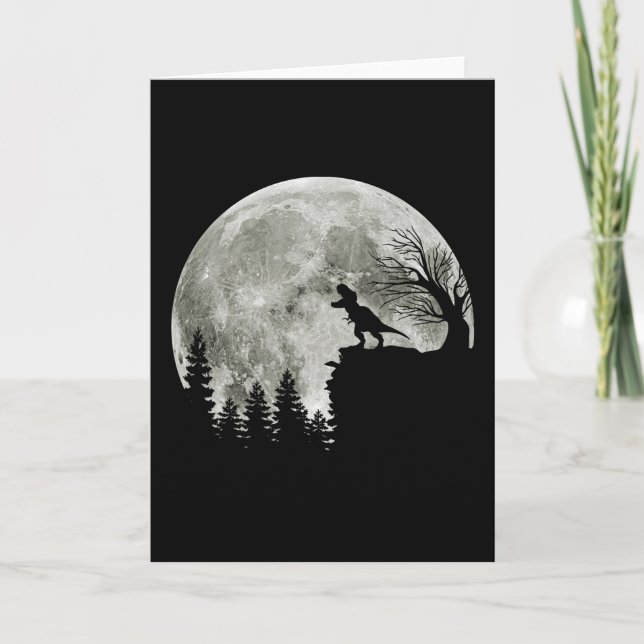  T-rex Standing On Mountain Moonlight Halloween Card (Front)