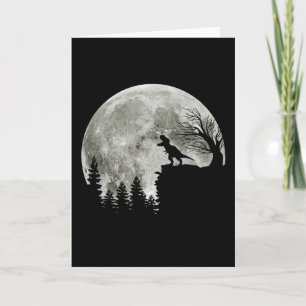  T-rex Standing On Mountain Moonlight Halloween Card
