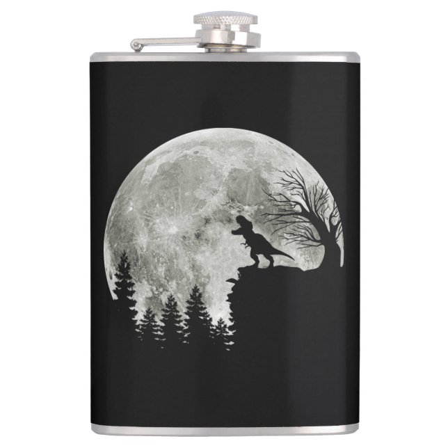  T Rex Standing On Mountain Moonlight Halloween Hip Flask (Front)