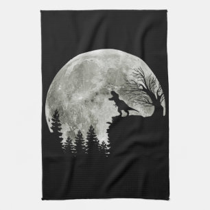 T Rex Standing On Mountain Moonlight Halloween Kitchen Towel