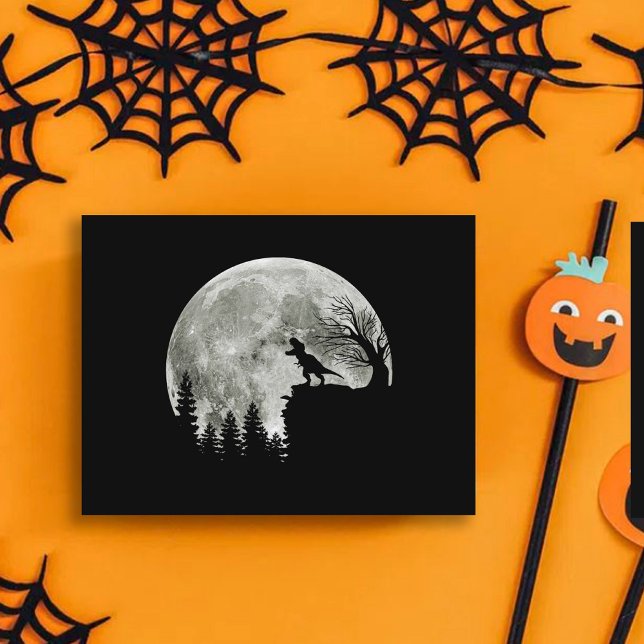  T rex Standing On Mountain Moonlight Halloween Postcard (Creator Uploaded)