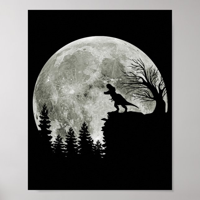  T Rex Standing On Mountain Moonlight Halloween Poster (Front)