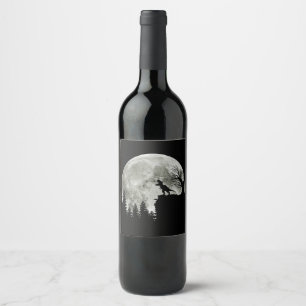 T Rex Standing On Mountain Moonlight Halloween Wine Label