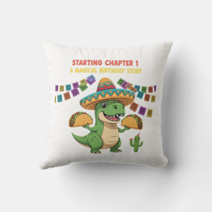 T-Rex Taco Fiesta 1st Birthday Starting Chapter Throw Pillow