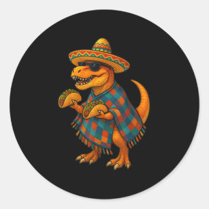 T-rex Taco Fiesta_ Cinco De Mayo Dino In Sombrero Classic Round Sticker