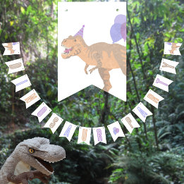 T-Rex Tan Cute Birthday Jurassic Dinosaur Party Bunting Flags